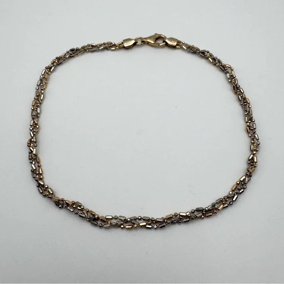 Sterling Silver 925 Two-Tone Gold Braided Anklet 10” - Picture 2 of 6